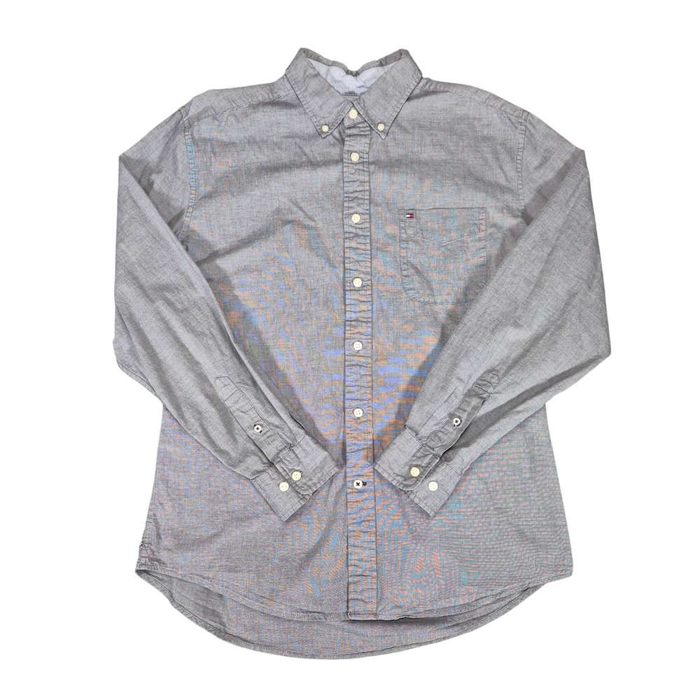 Tommy Hilfiger Mens Classic Fit Button Down Shirt Grey Large Long Sleeve Cotton